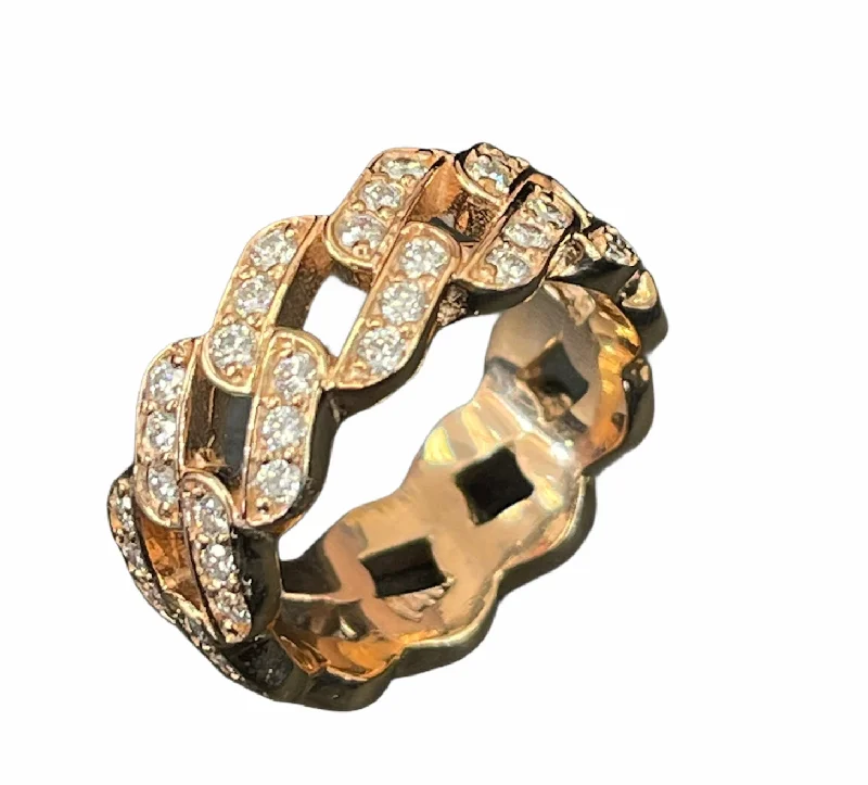 Designer engagement rings for women-Cuban Link Eternity Round Brilliants Diamond Ring Rose Gold