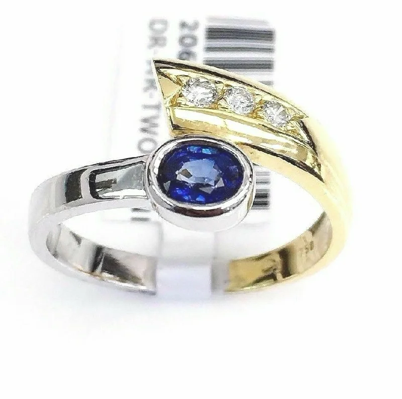 Affordable diamond wedding bands for men-Custom Made 0.53 Carat t.w. Solid 18 Karat Gold Sapphire and Diamond Ring 2 Tone