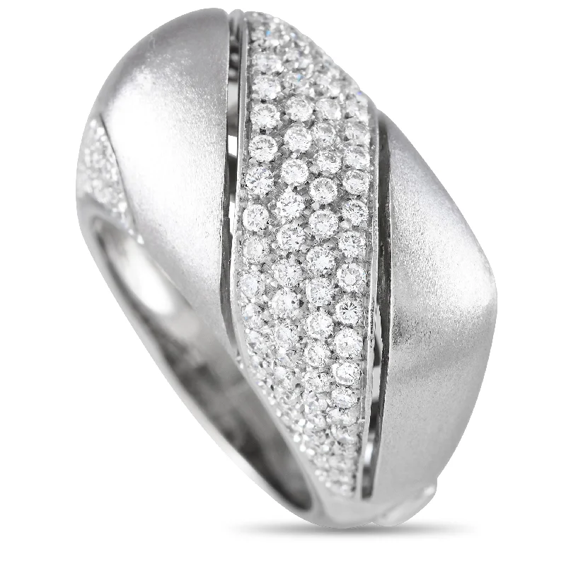 Men's wedding rings with engraving-Damiani 18K White Gold 1.25ct Diamond Square Dome Ring DA09-080224