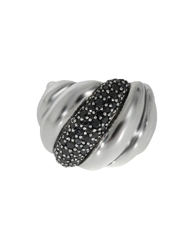 Custom birthstone wedding bands-David Yurman Hampton Cable Ring With Black Diamonds in Sterling Silver 0.84 CTW