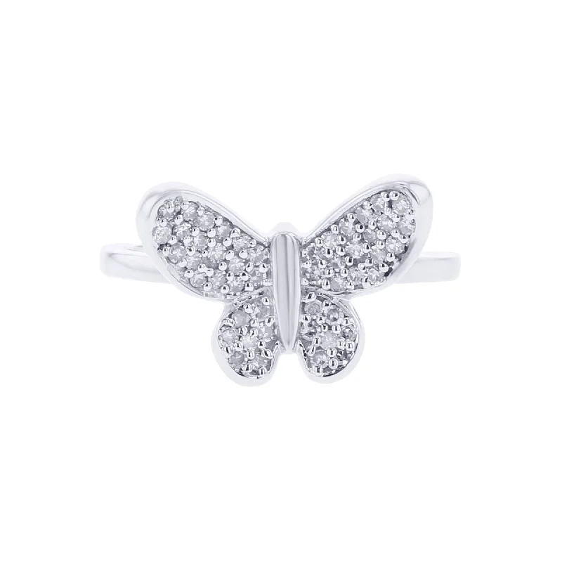 Silver rings for men with engraving-Silver Delicate Butterfly Diamond Ring