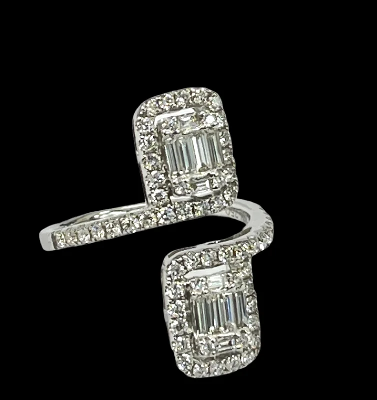 Unique engagement rings for men-Double Diamond Ring Baguettes and Round Brilliants White Gold 18kt