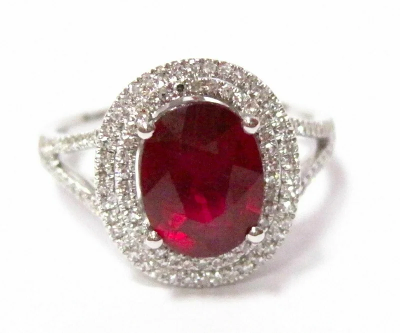 Custom infinity rings for couples-Fine Natural Oval Ruby Gem Diamond Ring 14kt White Gold