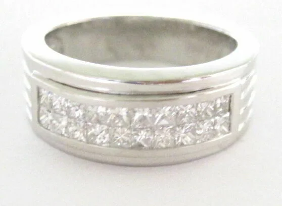 Custom promise rings for couples-Fine18mm Wide .90TCW Princess Cut Diamond Ring/Band G-H VS2 Size 7 14k W/G