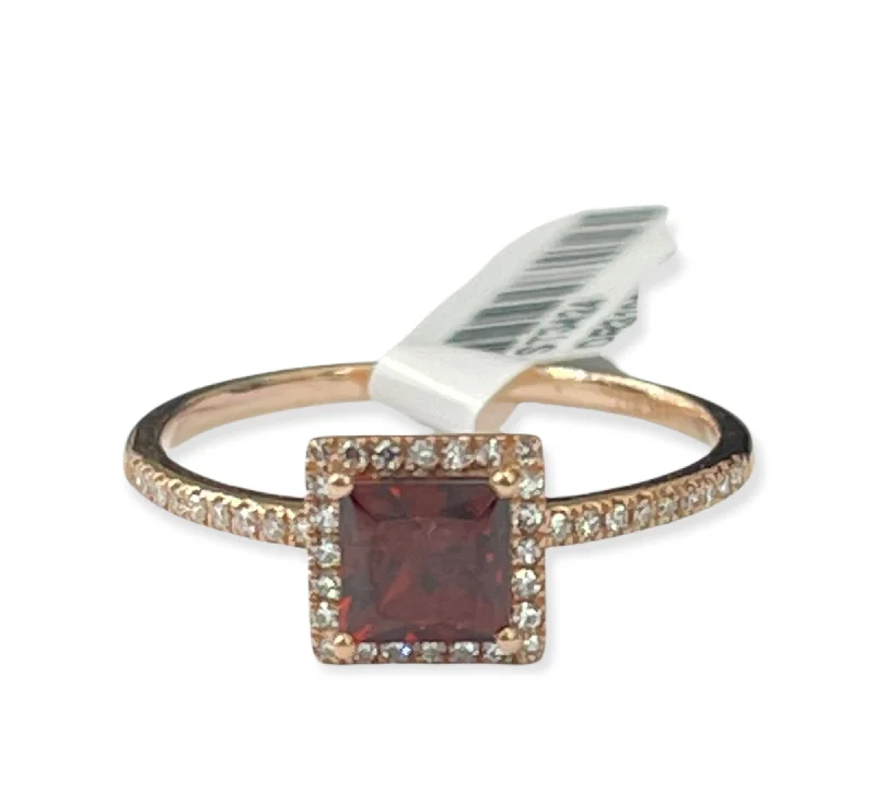 Custom name rings for women-Garnet Solitaire Diamond Halo Ring with Accents Rose Gold 14kt