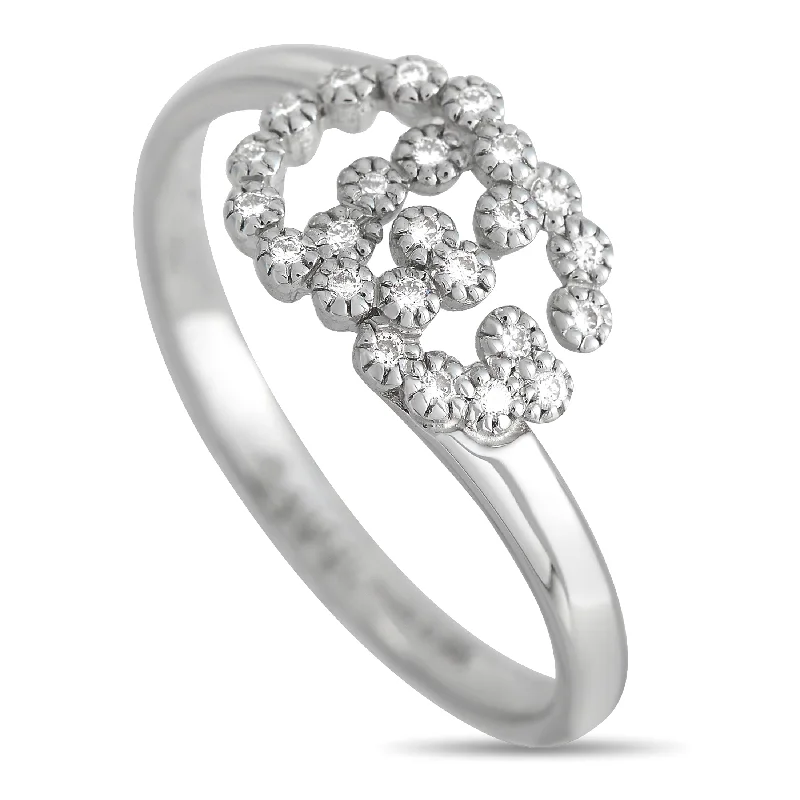 Stackable rings for bridesmaids-Gucci Double G 18K White Gold Diamond Ring GU03-103223