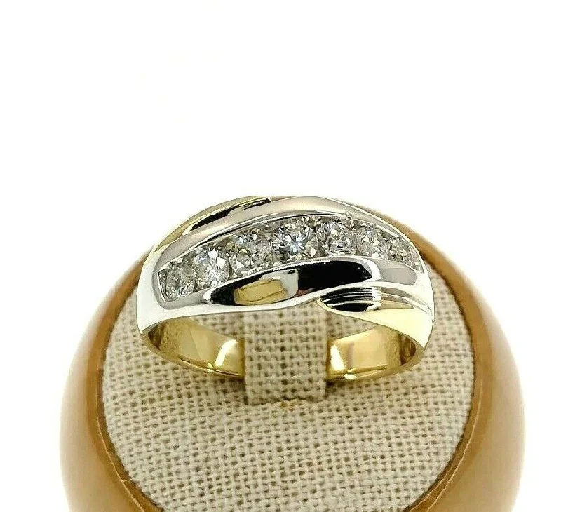 Custom signet rings for men-Mens 1.05 Carat t.w. Fine Jewelry Diamond Wedding Ring 14K Two Tone Gold