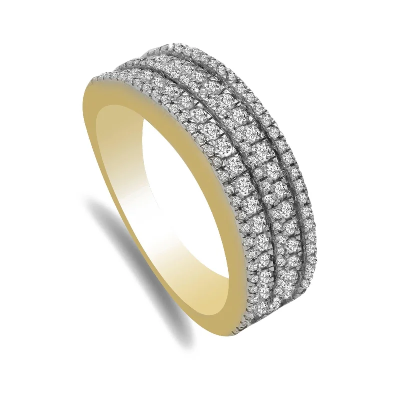 Diamond wedding rings for men-Multi-row Pave 0.77CT Diamond Band Set in 14K Yellow Gold