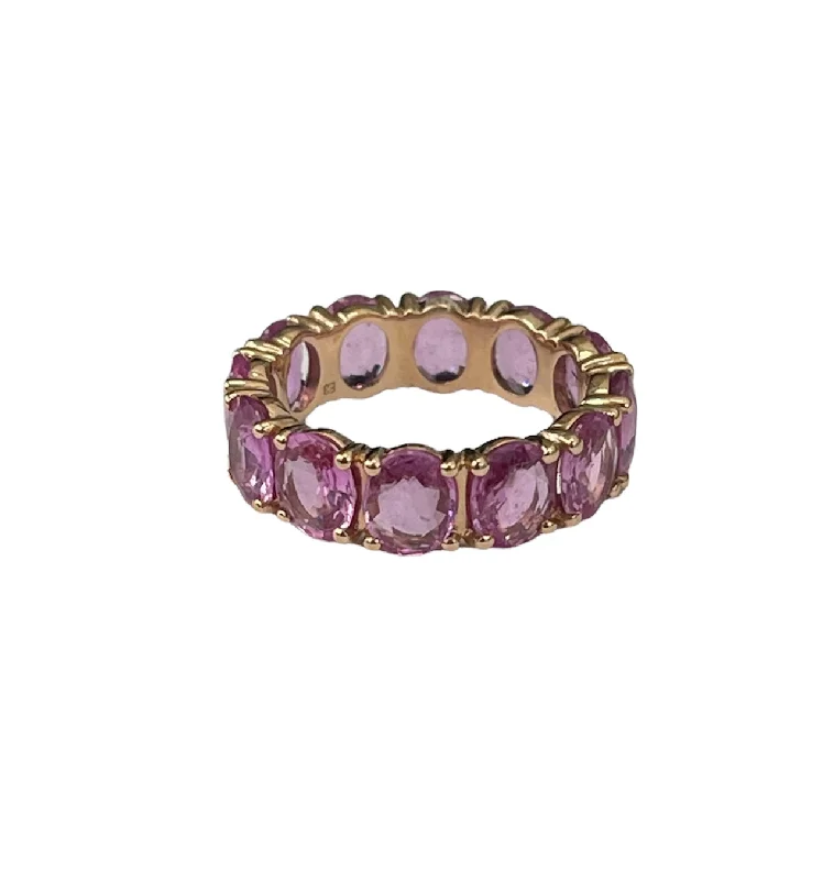 Gold stackable rings for women-Natural Pink Sapphire Oval Shape Eternity Gem Ring Rose Gold Size 6