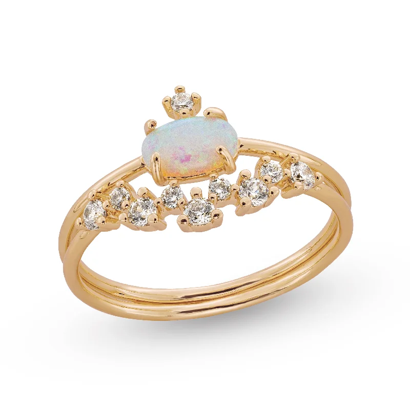 Simple gold promise rings for women-Aura Opal CZ Crown Ring