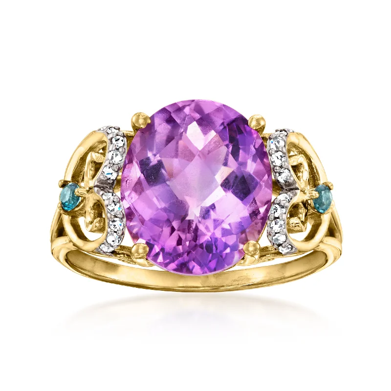 Luxury gold engagement rings for her-Ross-Simons Amethyst Ring With . London Blue Topaz and Diamond Accents in 14kt Yellow Gold