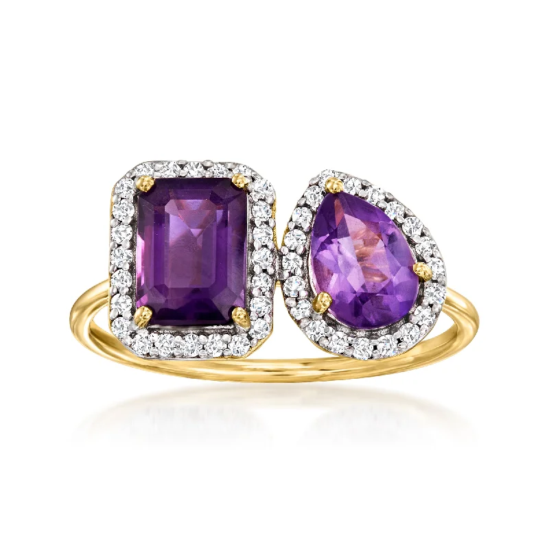 Custom infinity rings for couples-Ross-Simons Amethyst Toi Et Moi Ring With . Diamonds in 14kt Yellow Gold