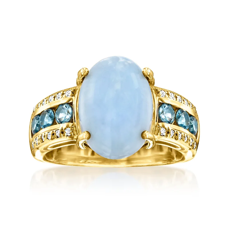 Gold engagement rings for men-Ross-Simons Blue Opal Ring With London Blue and White Topaz in 18kt Gold Over Sterling