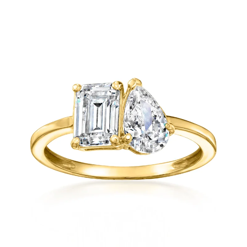 Unique gold rings for women-Ross-Simons CZ Toi Et Moi Ring in 14kt Yellow Gold