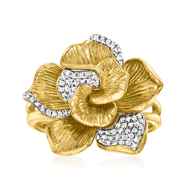 Custom signet rings for wedding bands-Ross-Simons Diamond Flower Ring in 18kt Gold Over Sterling