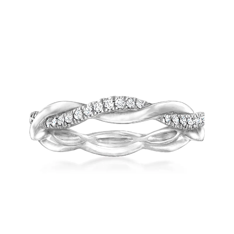 Unique promise rings for men-Ross-Simons Diamond Twisted Ring in 14kt White Gold