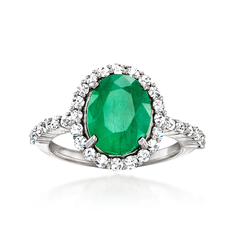 Luxury wedding rings for women-Ross-Simons Emerald and . Diamond Ring in 14kt White Gold