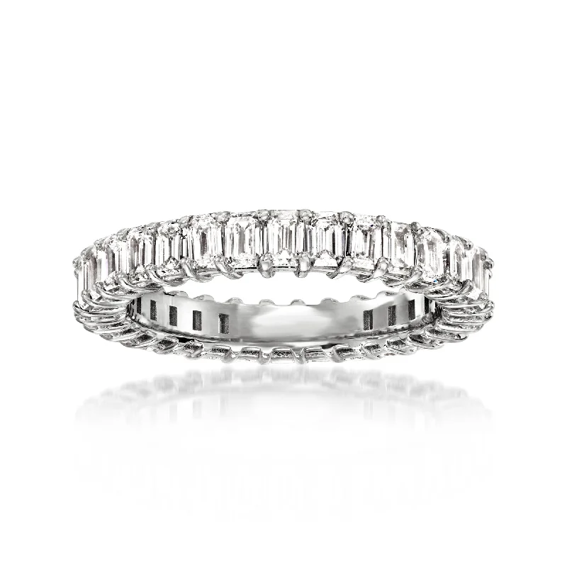 Simple silver wedding bands for women-Ross-Simons Emerald-Cut Lab-Grown Diamond Eternity Band in 14kt White Gold