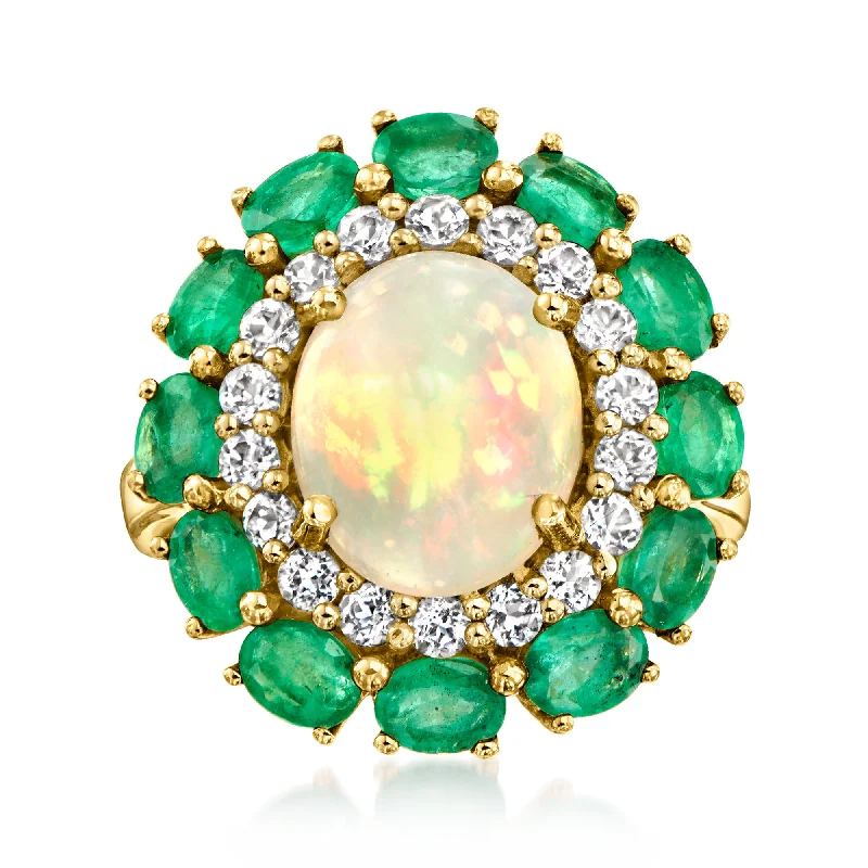 Vintage engagement rings with sapphires-Ross-Simons Ethiopian Opal, Emerald and . White Topaz Ring in 18kt Gold Over Sterling