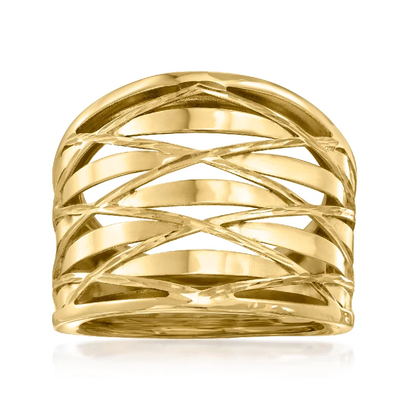 Custom engraved wedding bands-Ross-Simons Italian 14kt Yellow Gold Crisscross Ring