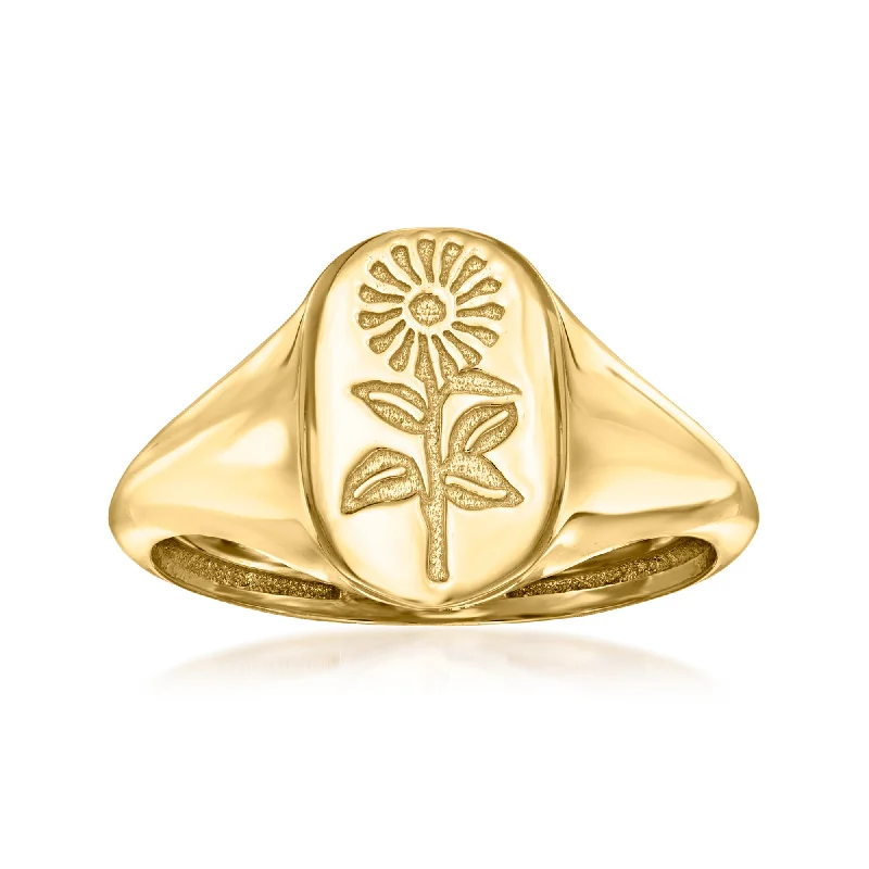 Men’s fashion rings with diamonds-Ross-Simons Italian 14kt Yellow Gold Sunflower Signet Ring