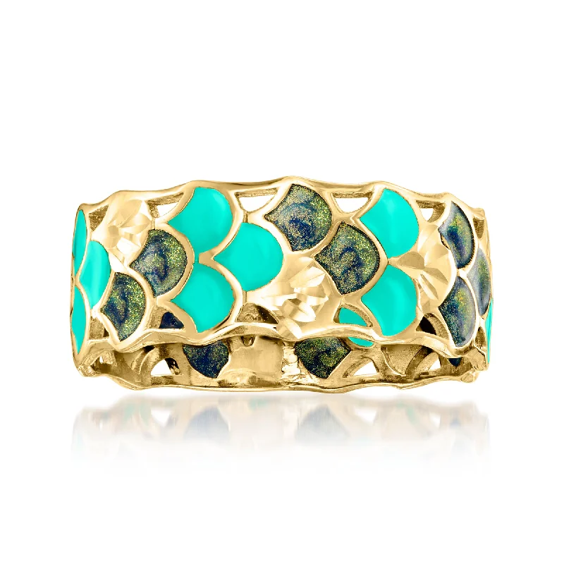 Personalized diamond rings for men-Ross-Simons Italian Multicolored Enamel Mermaid Scales Ring in 14kt Yellow Gold