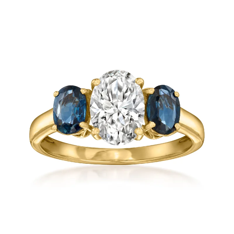 Gold stackable rings for women-Ross-Simons Lab-Grown Diamond Ring With . Sapphires in 14kt Yellow Gold