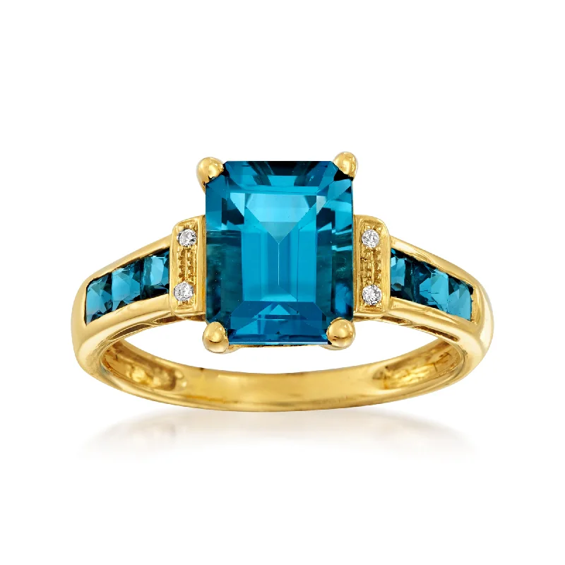 Unique promise rings for men-Ross-Simons London Blue Topaz Ring in 14kt Yellow Gold