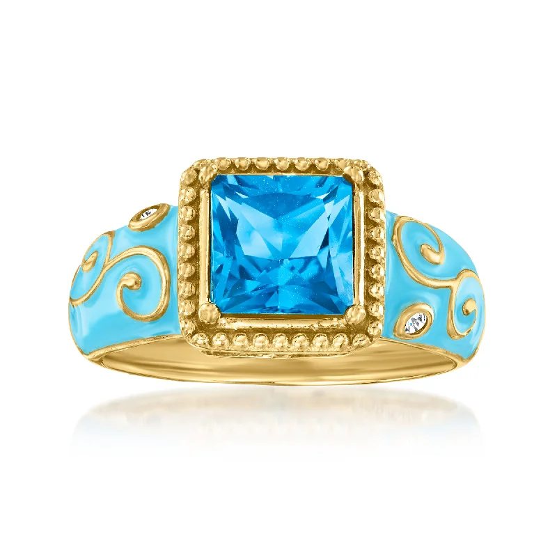 Elegant diamond rings for women-Ross-Simons London Blue Topaz Ring With White Topaz Accents and Blue Enamel in 18kt Gold Over Sterling