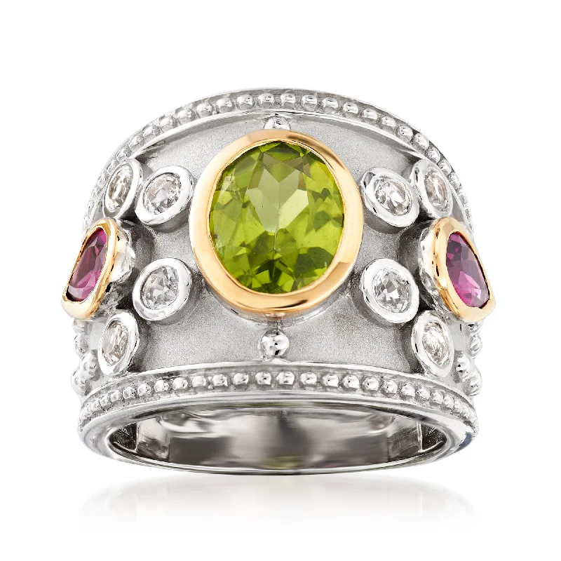 Vintage wedding bands for women-Ross-Simons Multi-Gemstone Ring in Sterling Silver and 14kt Yellow Gold