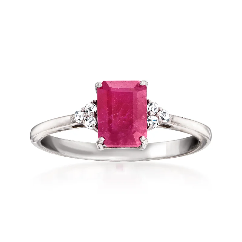 Simple gold rings for women-Ross-Simons Ruby Ring With Diamond Accents in 14kt White Gold