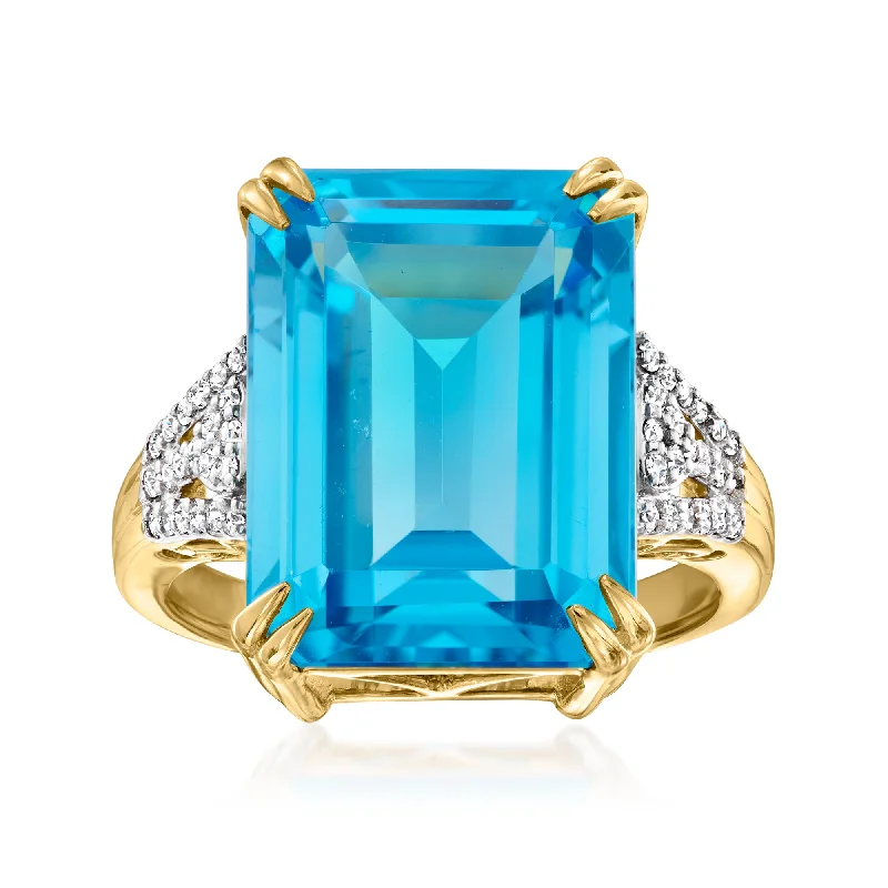 Simple men’s wedding bands-Ross-Simons Swiss Blue Topaz Ring With . Diamonds in 18kt Yellow Gold