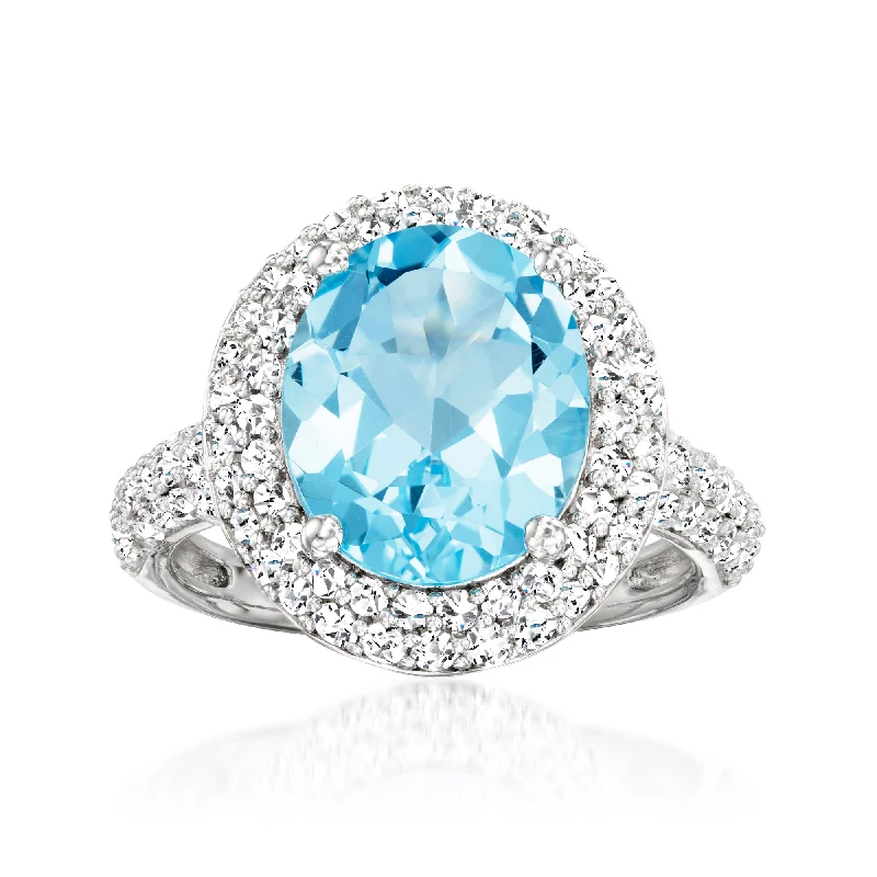 Fashionable stackable rings for women-Ross-Simons Swiss Blue Topaz Ring With White Topaz in Sterling Silver