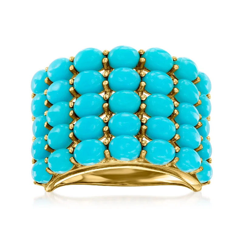 Custom-designed rings for couples-Ross-Simons Turquoise Multi-Row Ring in 18kt Gold Over Sterling