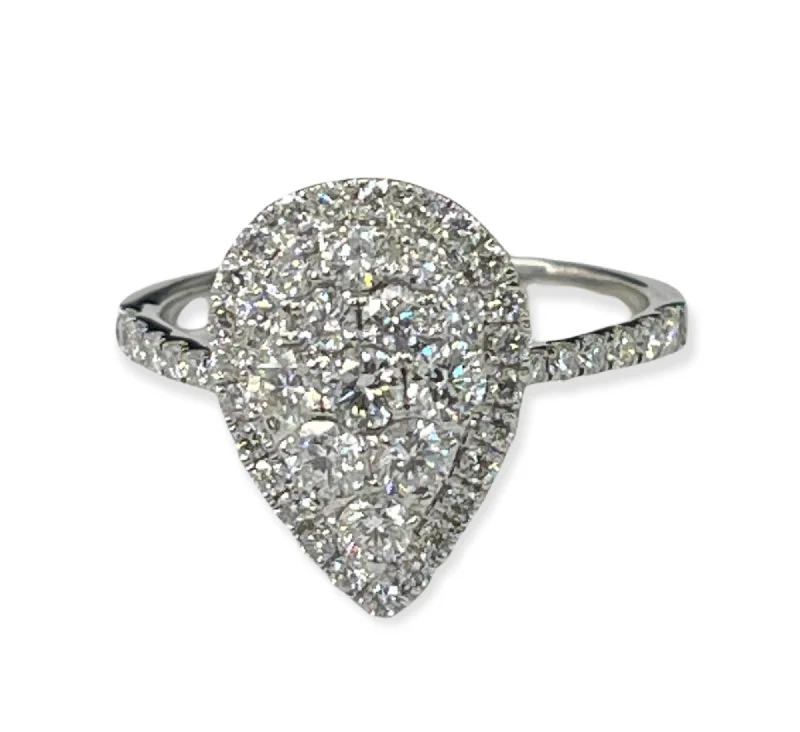 Custom name rings for women-Round Brilliants Cluster Pear Diamond Ring White Gold 18kt