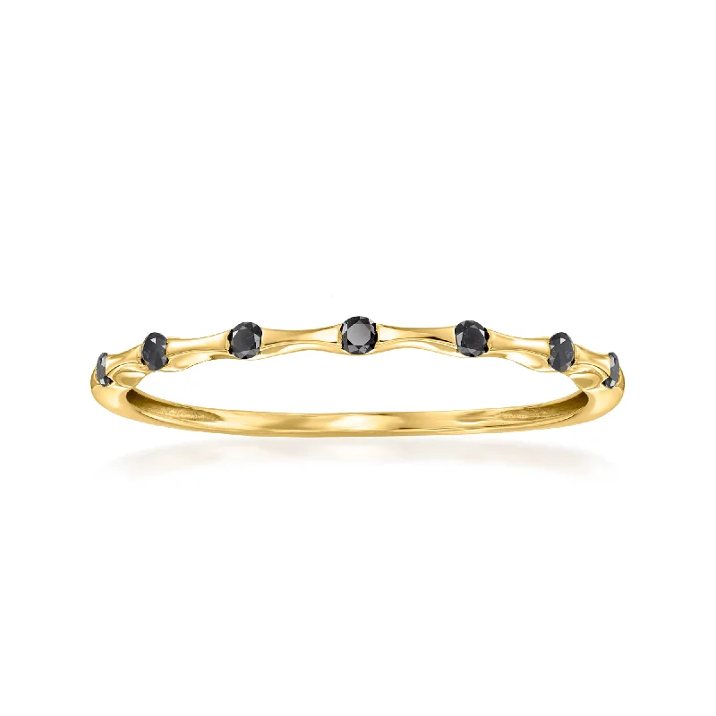 Custom rings for wedding gifts-RS Pure by Ross-Simons Black Diamond Bamboo-Style Ring in 14kt Yellow Gold