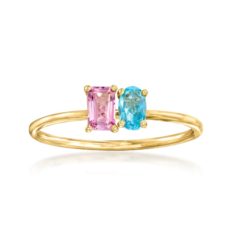 Unique wedding bands for men-RS Pure by Ross-Simons Pink Topaz and . Swiss Blue Topaz Toi Et Moi Ring in 14kt Yellow Gold