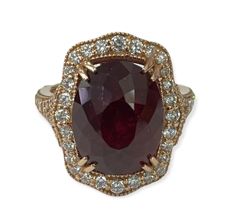 Custom rings for mother’s day gifts-Ruby Gem Solitaire Diamond Ring With Accents Rose Gold 18kt