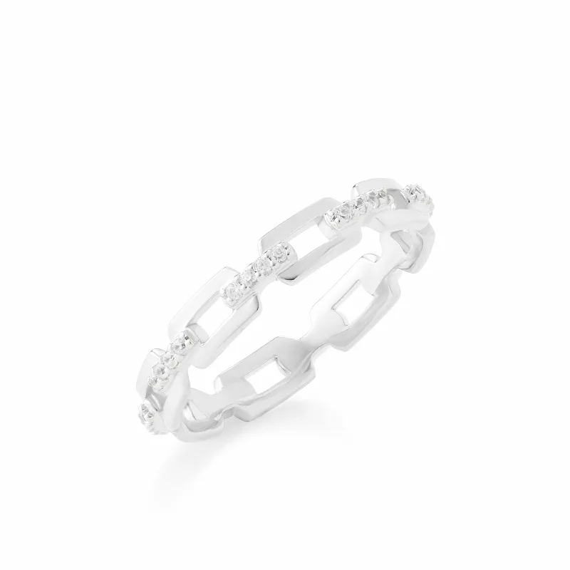 Platinum promise rings for men-Sterling Silver Simple Chain Ring