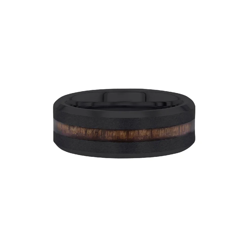 Custom birthstone wedding bands-Suarez Baseball Black Ceramic Wood Inlay Wedding Ring