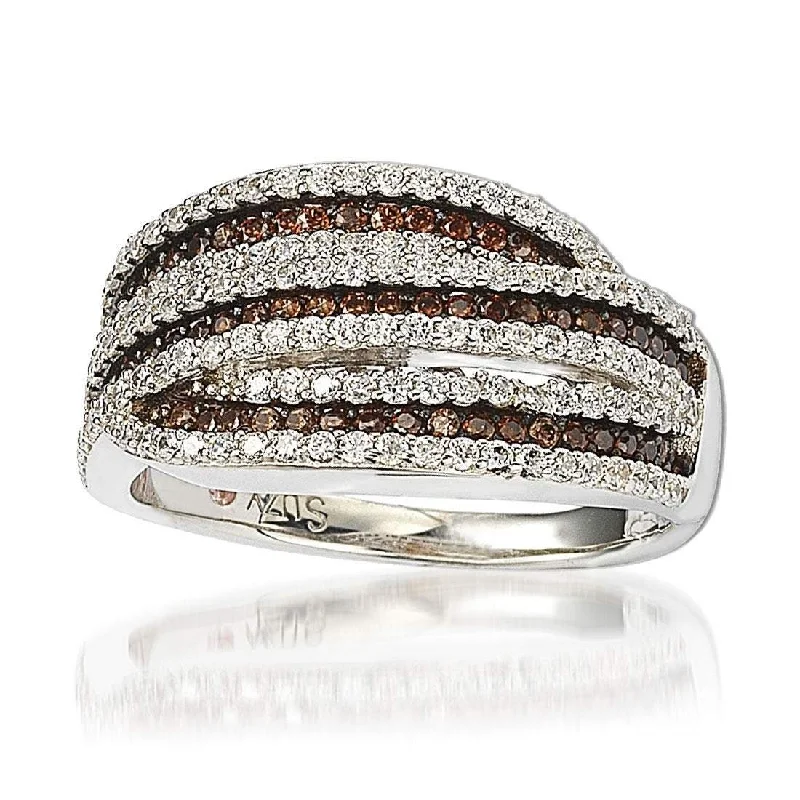 Fashionable rings for men with stones-Suzy Levian Sterling Silver White and Chocolate Cubic Zirconia Intertwined Ring