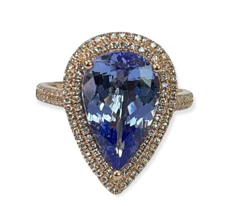 Fashion rings with birthstones for men-Tanzanite Pear Gem Diamond Ring Rose Gold 14kt