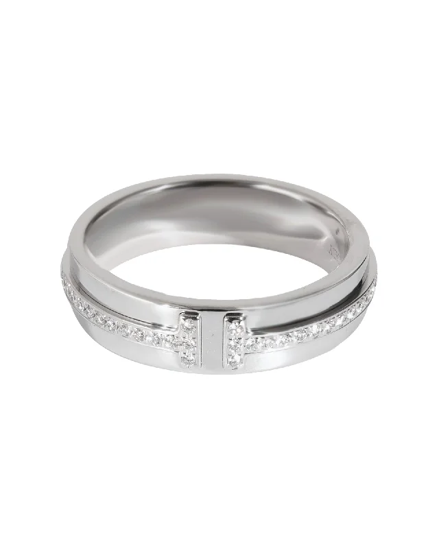 Custom birthstone promise rings-Tiffany & Co. Tiffany T Narrow Diamond Ring in 18k White Gold 0.13 CTW