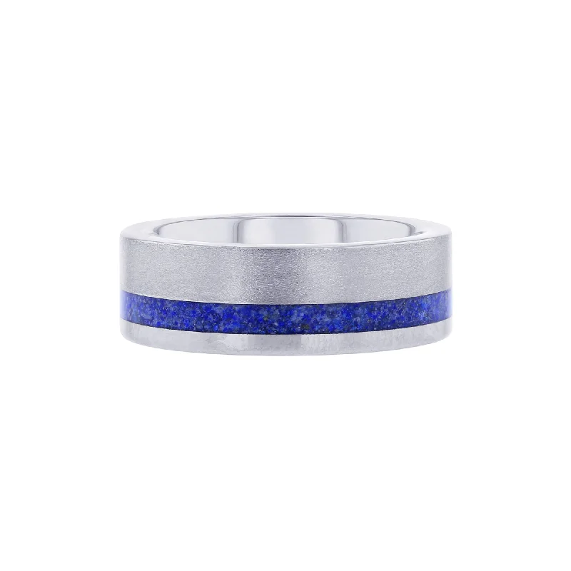 Personalized rings with gemstones-Wyatt Lapis Lazuli & Tungsten Wedding Ring