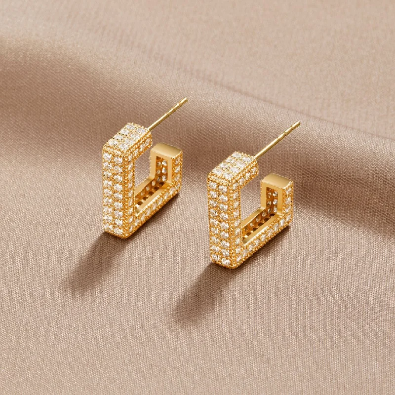 gold teardrop earrings for special occasions -Amari Square Hoop Earrings