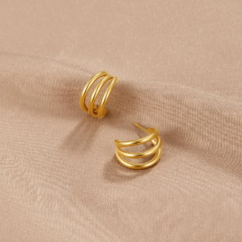 boho style earrings for women -Anaya Triple Gold Hoop Earrings