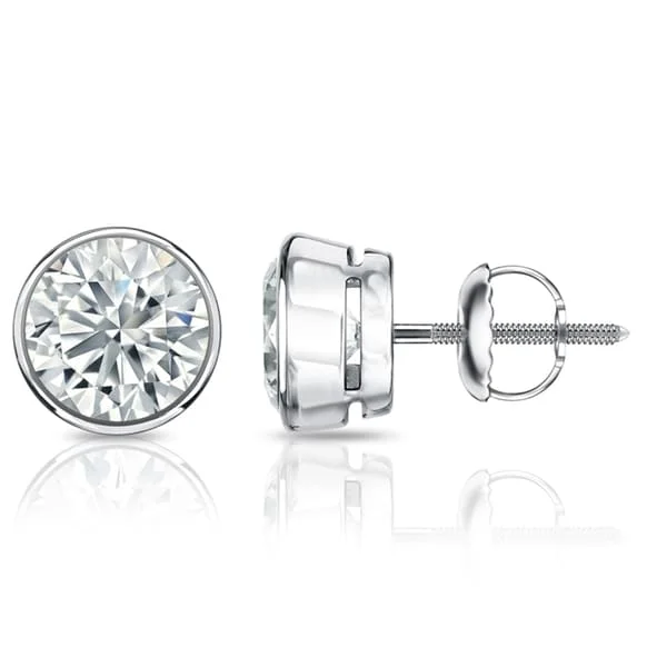 statement earrings for casual wear -Auriya 1.70ctw Round Diamond Stud Earrings Bezel-set Platinum - Certified