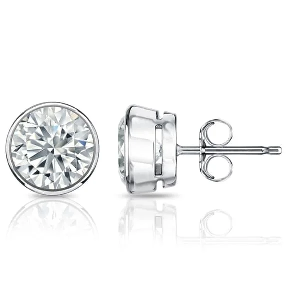 crystal earrings for special occasions -Auriya 1.70ctw Round Diamond Stud Earrings Bezel-set Platinum - GIA Certified