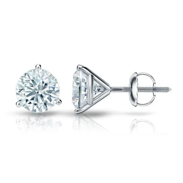 rhinestone earrings for parties -Auriya 14k Gold Certified 1.70 carat TDW 3-Prong Martini Round Diamond Stud Earrings