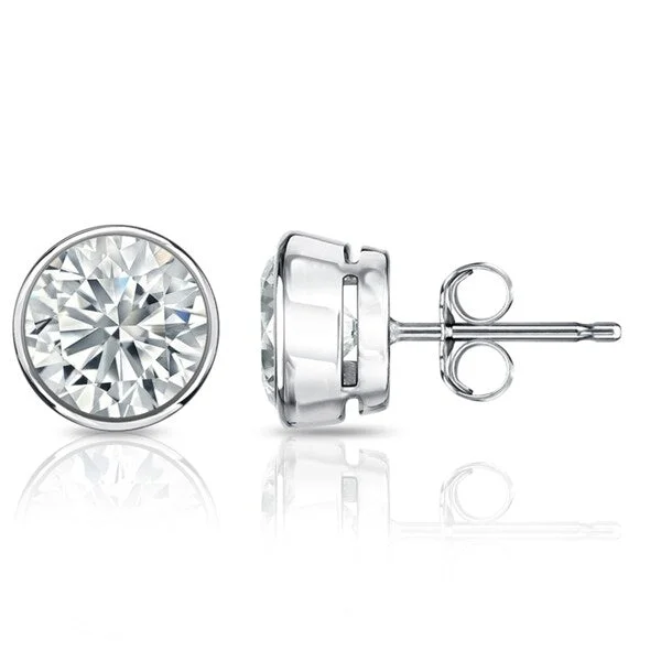 drop earrings for evening wear -Auriya 14k Gold GIA Certified 2 carat TDW Bezel Set Round Diamond Stud Earrings